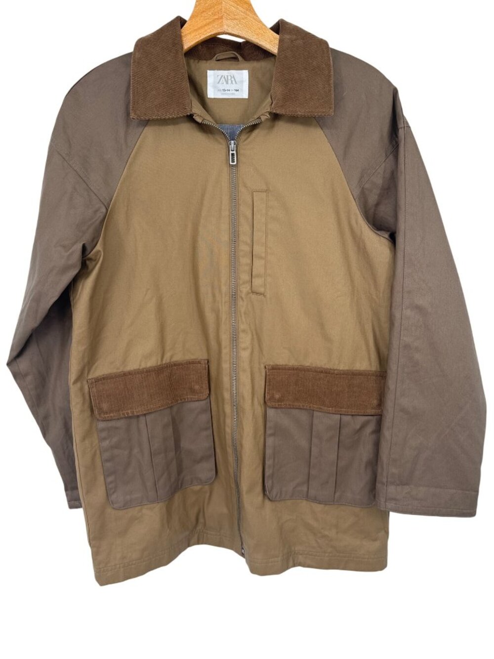 Zara Kids Brown Jacket Size 13-14 Pockets chore barn coat water proof